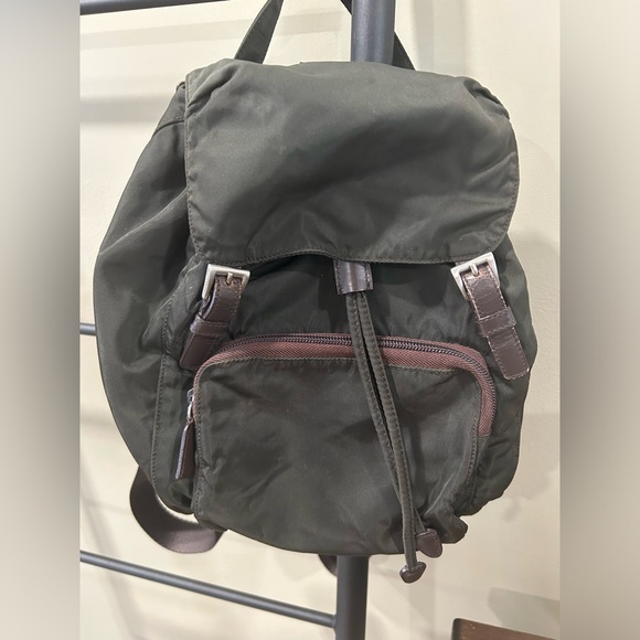 Prada Vela Nylon and leather Backpack dark olive green - Picture 5 of 14
